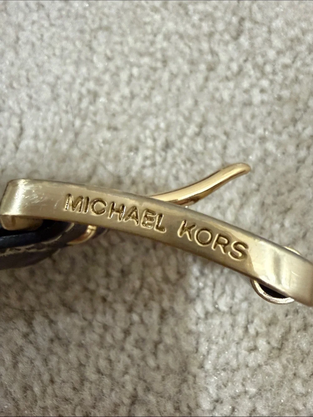Michael Kors Black Leather Belt with Gold Studs and Buckle